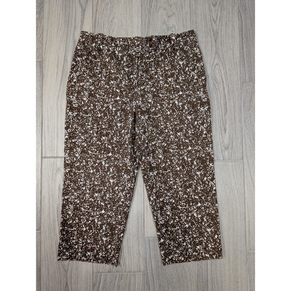 Talbots Capri Pants Womens Size 12 Brown White Floral - Picture 2 of 6